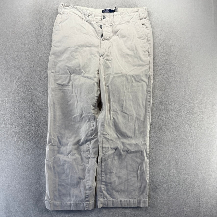 Ralph Lauren Pants Men's 34x30 Fits 34x28 White Naval Big Chino Baggy Wide Leg